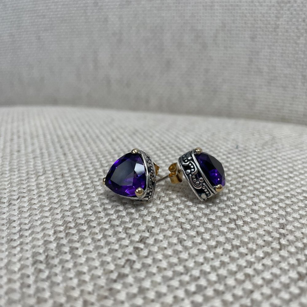 Amethyst Sterling Silver 18K Yellow Gold Earrings